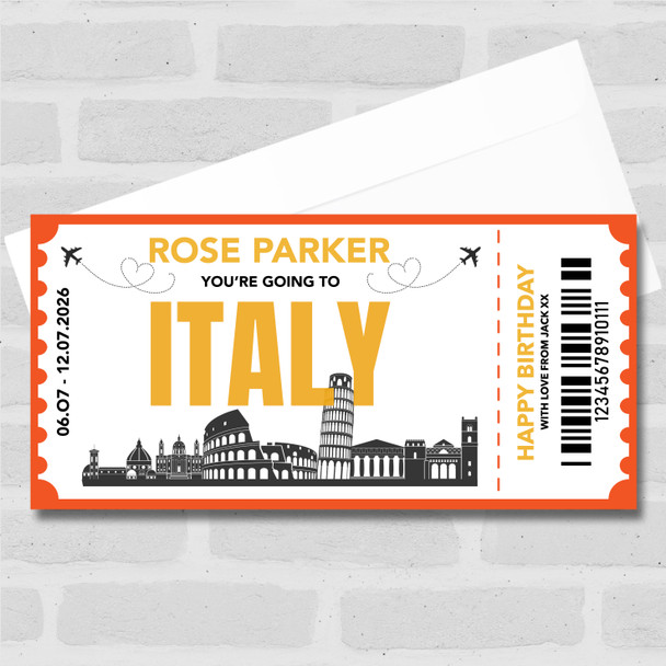 Going To Italy Skyline Personalised Gift Voucher Surprise Trip Holiday Ticket