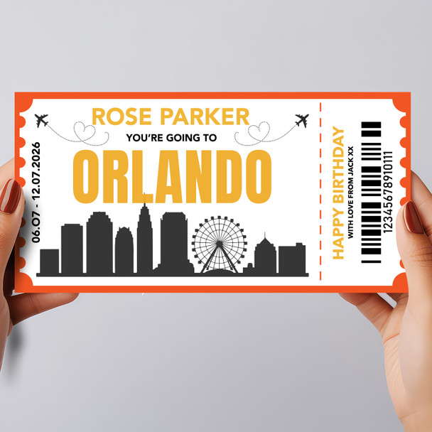 Going To Orlando Skyline Personalised Gift Voucher Surprise Trip Holiday Ticket