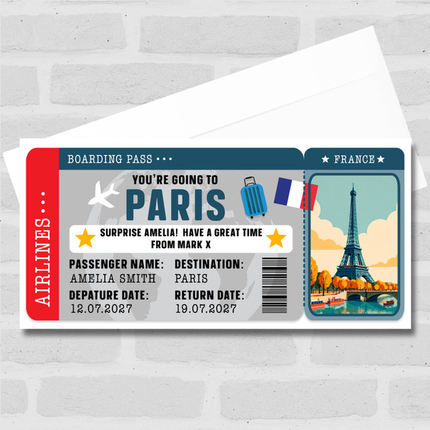 Going To Paris France Boarding Personalised Gift Voucher Surprise Trip Ticket
