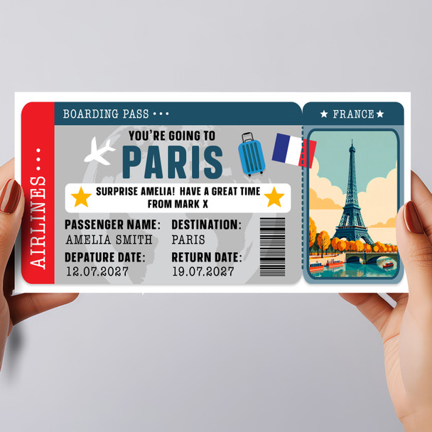 Going To Paris France Boarding Personalised Gift Voucher Surprise Trip Ticket