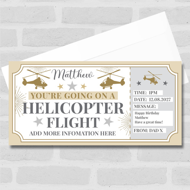 Helicopter Flight Stars Gold Personalised Gift Voucher Surprise Ticket