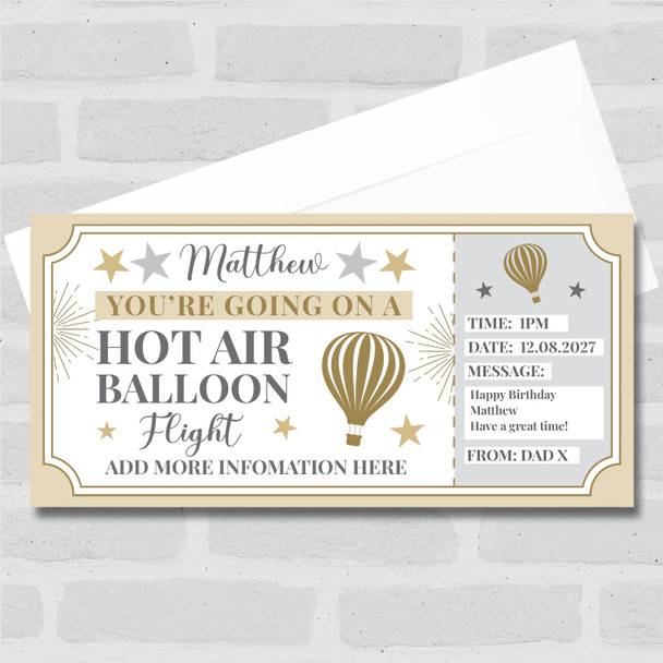 Hot Air Balloon Stars Gold Personalised Gift Voucher Surprise Ticket