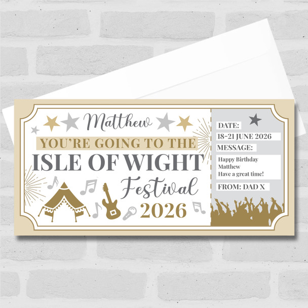 Isle Of Wight Festival Stars Gold Personalised Gift Voucher Surprise Ticket