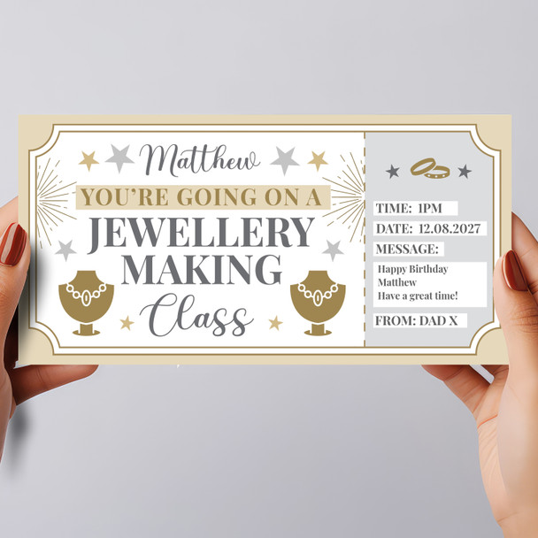 Jewellery Making Class Stars Gold Personalised Gift Voucher Surprise Ticket