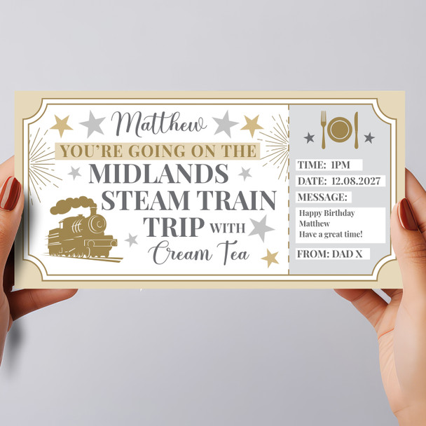 Midlands Steam Train Trip Cream Tea Personalised Gift Voucher Surprise Ticket