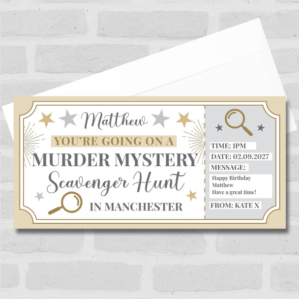 Murder Mystery Scavenger Hunt Personalised Gift Voucher Surprise Ticket