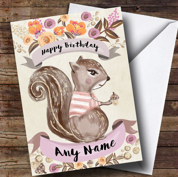 Pretty Squirrel Personalised Birthday Card