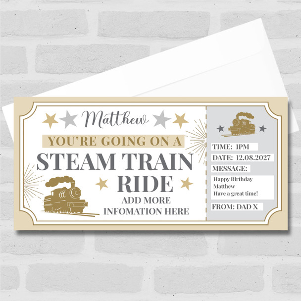 Steam Train Ride Stars Gold Personalised Gift Voucher Surprise Ticket