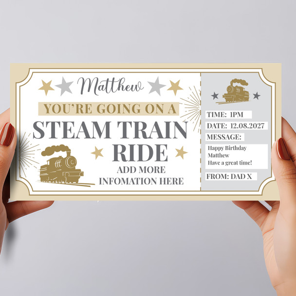 Steam Train Ride Stars Gold Personalised Gift Voucher Surprise Ticket