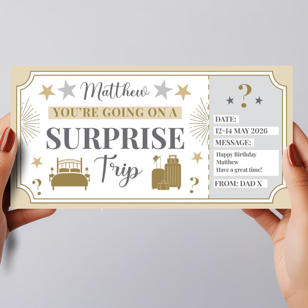 Surprise Trip Stars Gold Personalised Gift Voucher Surprise Trip Holiday Ticket