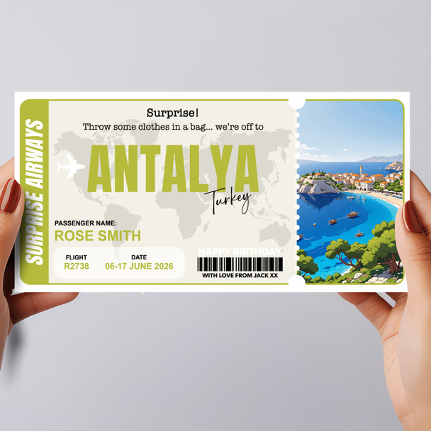Trip To Antalya Turkey Personalised Gift Voucher Surprise Trip Holiday Ticket