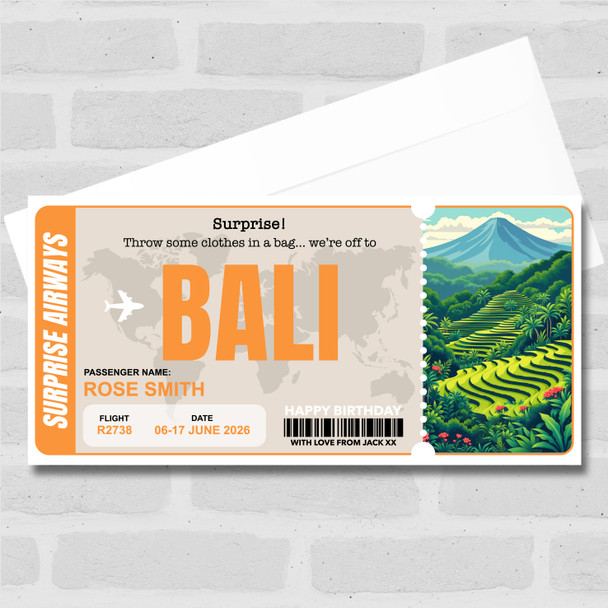Trip To Bali Mountains Personalised Gift Voucher Surprise Trip Holiday Ticket