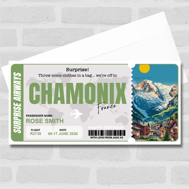 Trip To Chamonix Summer Personalised Gift Voucher Surprise Trip Holiday Ticket