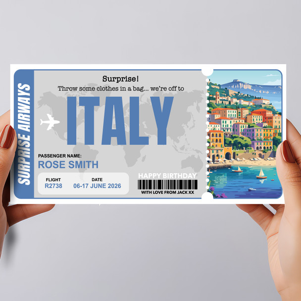 Trip To Italy Pass Personalised Gift Voucher Surprise Trip Holiday Ticket