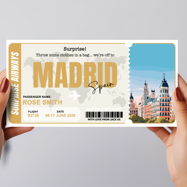 Trip To Madrid Spain Pass Personalised Gift Voucher Surprise Trip Holiday Ticket