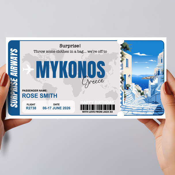 Trip To Mykonos Pass Personalised Gift Voucher Surprise Trip Holiday Ticket