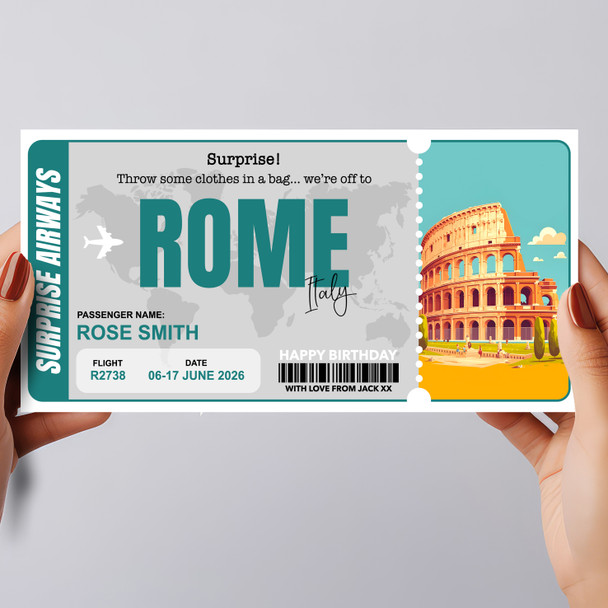Trip To Rome Italy Pass Personalised Gift Voucher Surprise Trip Holiday Ticket