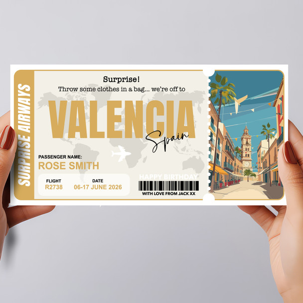Trip To Valencia Spain Personalised Gift Voucher Surprise Trip Holiday Ticket