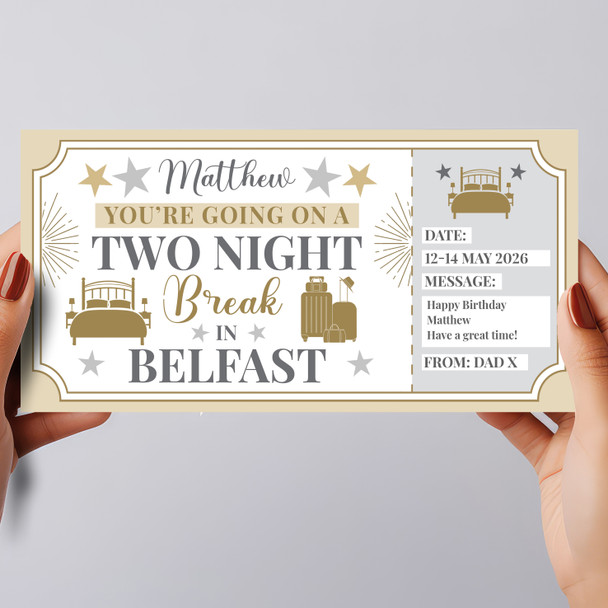 Two Night Break Belfast Personalised Gift Voucher Surprise Trip Holiday Ticket