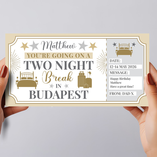 Two Night Break Budapest Personalised Gift Voucher Surprise Trip Holiday Ticket