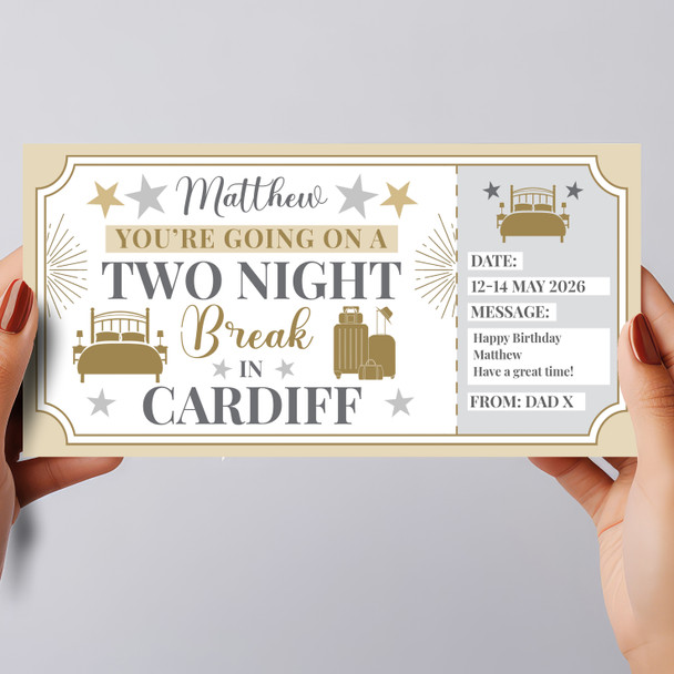 Two Night Break Cardiff Personalised Gift Voucher Surprise Trip Holiday Ticket