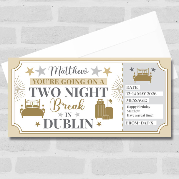 Two Night Break Dublin Personalised Gift Voucher Surprise Trip Holiday Ticket
