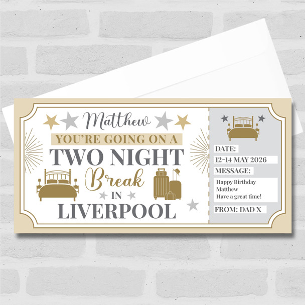 Two Night Break Liverpool Personalised Gift Voucher Surprise Trip Holiday Ticket