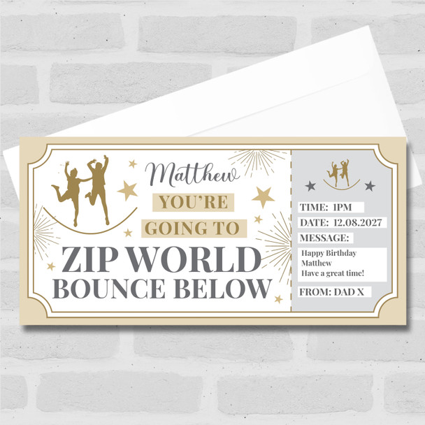 Zip World Bounce Below Stars Gold Personalised Gift Voucher Surprise Ticket