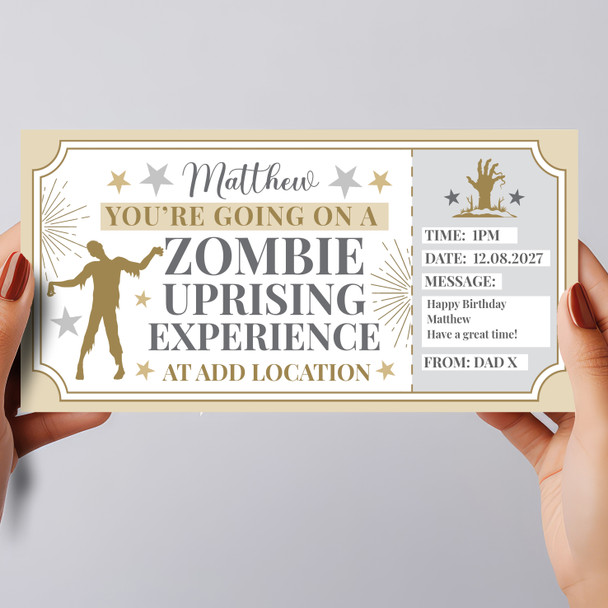 Zombie Uprising Experience Stars Gold Personalised Gift Voucher Surprise Ticket