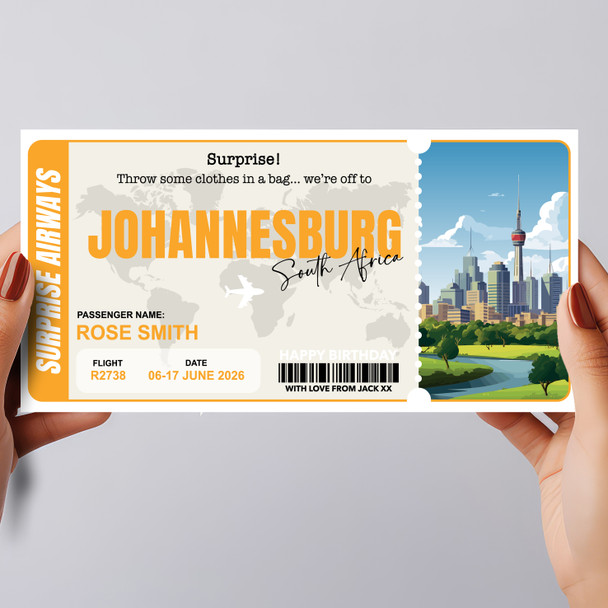 South Africa Johannesburg Personalised Gift Voucher Surprise Trip Holiday Ticket
