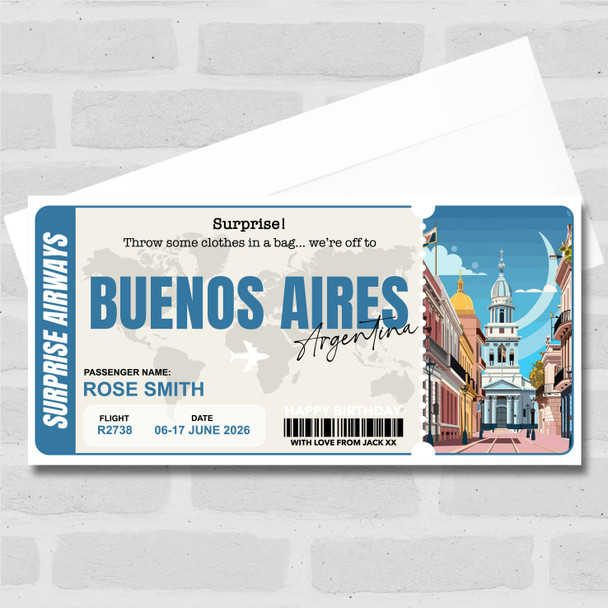 Buenos Aires Argentina Personalised Gift Voucher Surprise Trip Holiday Ticket