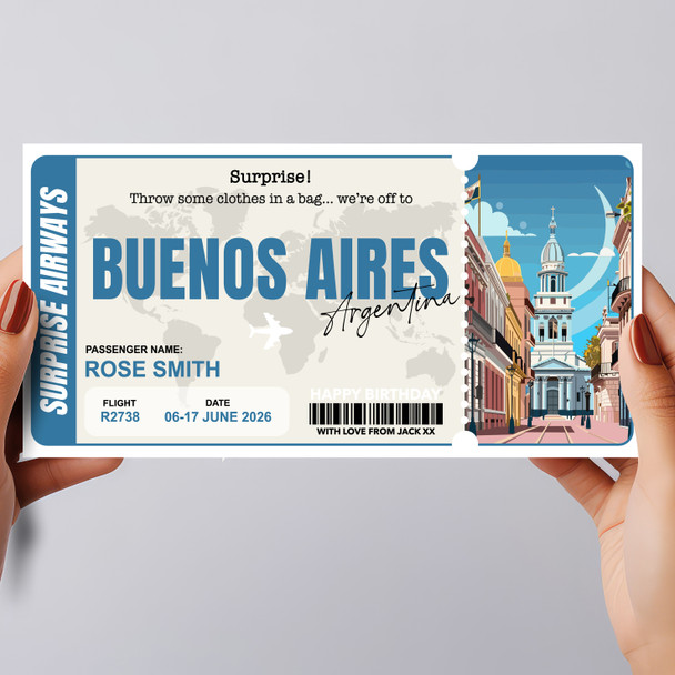 Buenos Aires Argentina Personalised Gift Voucher Surprise Trip Holiday Ticket