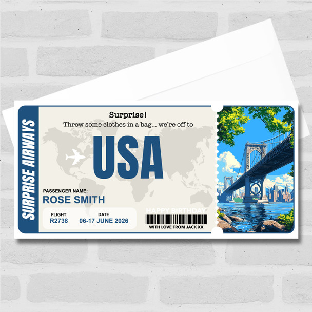 Usa Boarding Pass Personalised Gift Voucher Surprise Trip Holiday Ticket