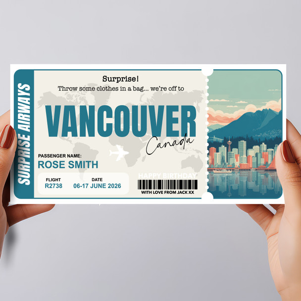 Vancouver Canada Pass Personalised Gift Voucher Surprise Trip Holiday Ticket