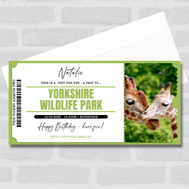 Wildlife Park Safari Park Zoo Day Out Personalised Surprise Ticket Gift Voucher