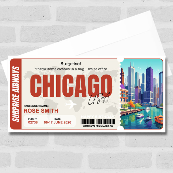 Chicago Boarding Pass Personalised Gift Voucher Surprise Trip Holiday Ticket