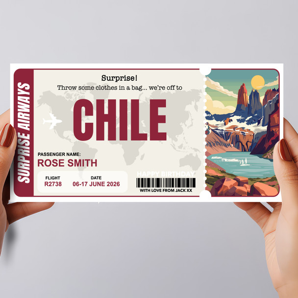 Chile Boarding Pass Personalised Gift Voucher Surprise Trip Holiday Ticket