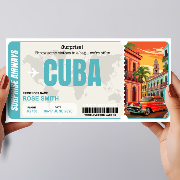 Cuba Boarding Pass Personalised Gift Voucher Surprise Trip Holiday Ticket