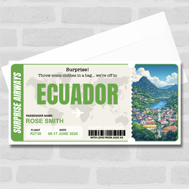 Ecuador Boarding Pass Personalised Gift Voucher Surprise Trip Holiday Ticket