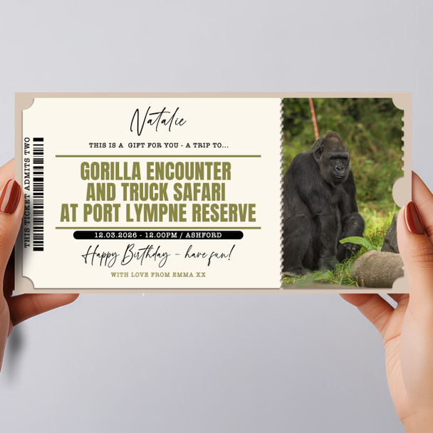 Gorilla Encounter And Truck Safari Personalised Surprise Ticket Gift Voucher