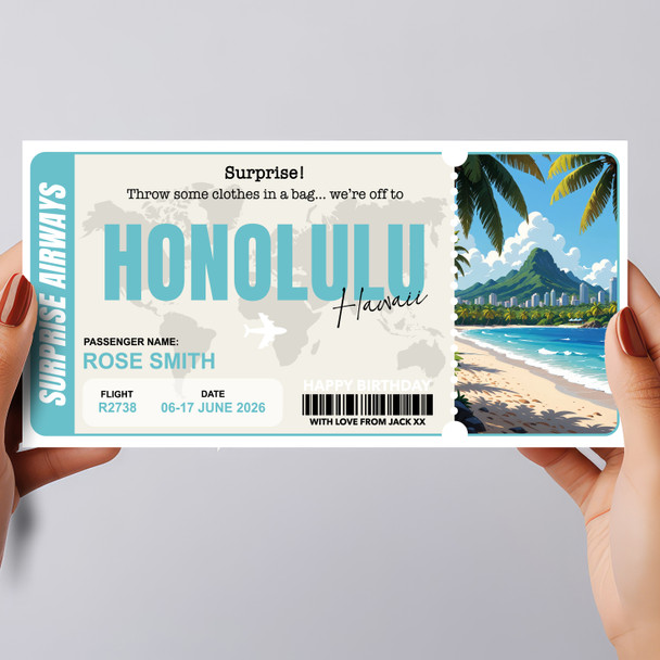 Honolulu Hawaii Pass Personalised Gift Voucher Surprise Trip Holiday Ticket