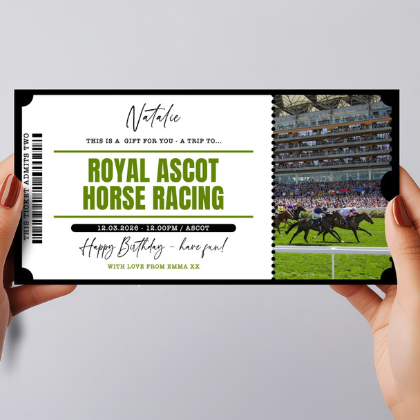 Horse Racing Day Out At Races Personalised Surprise Ticket Gift Voucher