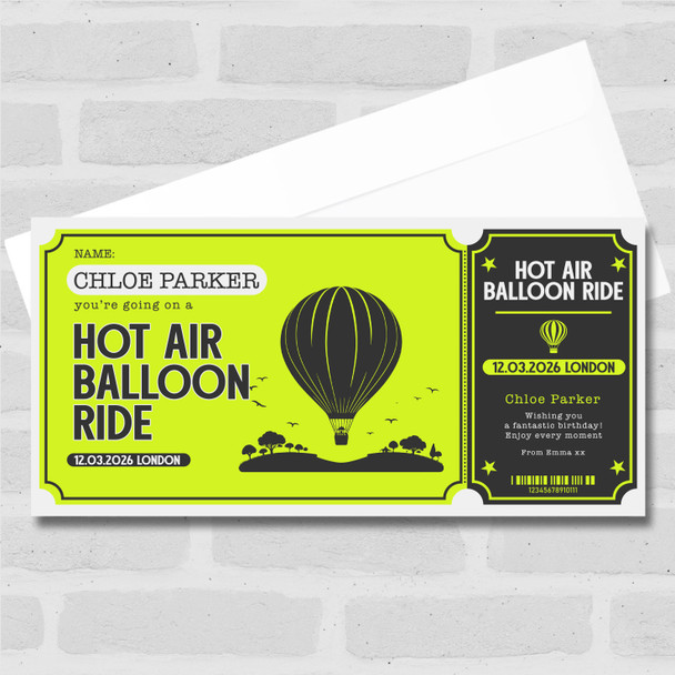 Hot Air Balloon Ride Personalised Surprise Ticket Gift Voucher