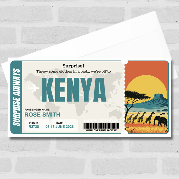 Kenya Boarding Pass Personalised Gift Voucher Surprise Trip Holiday Ticket