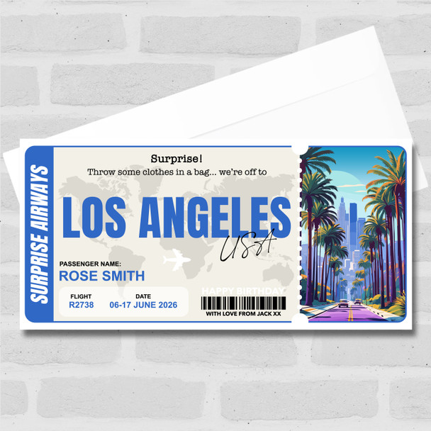 Los Angeles Boarding Pass Personalised Gift Voucher Surprise Trip Holiday Ticket