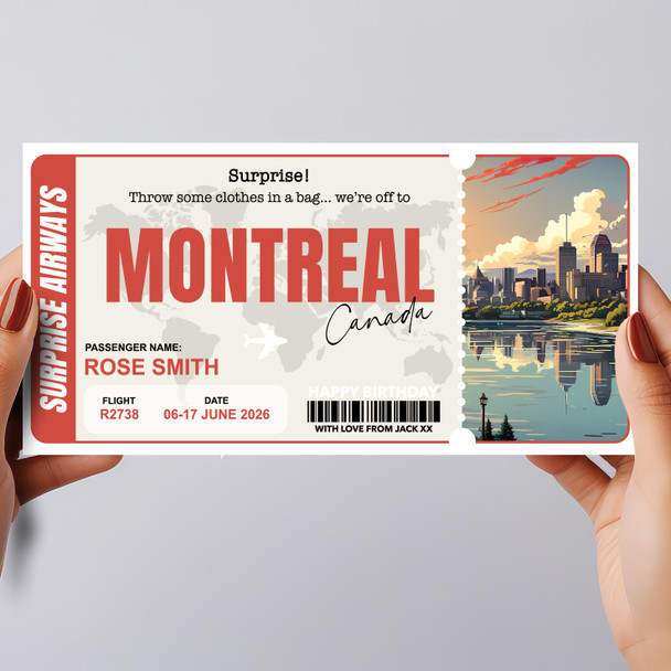 Montreal Boarding Pass Personalised Gift Voucher Surprise Trip Holiday Ticket