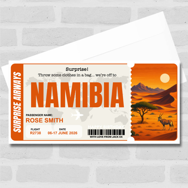 Namibia Boarding Pass Personalised Gift Voucher Surprise Trip Holiday Ticket