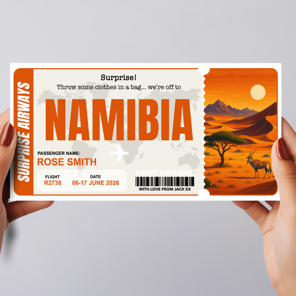 Namibia Boarding Pass Personalised Gift Voucher Surprise Trip Holiday Ticket