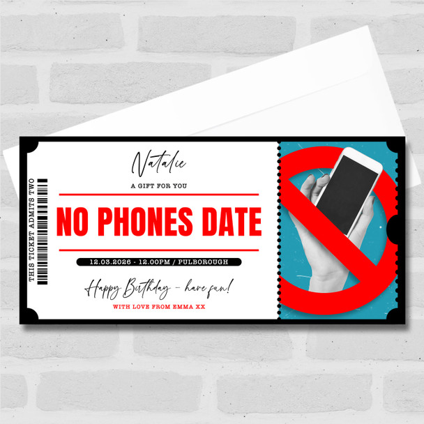 No Phones Date Personalised Surprise Ticket Gift Voucher