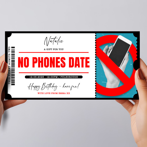 No Phones Date Personalised Surprise Ticket Gift Voucher